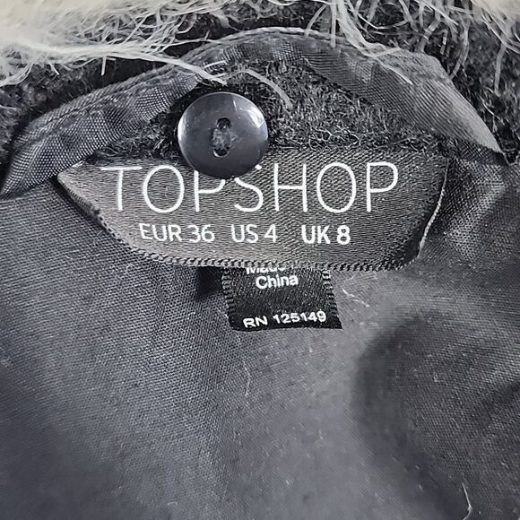 Topshop Faux Fur Collar Coat Assymettrical Zippered Front Size 4 - Picture 8 of 11
